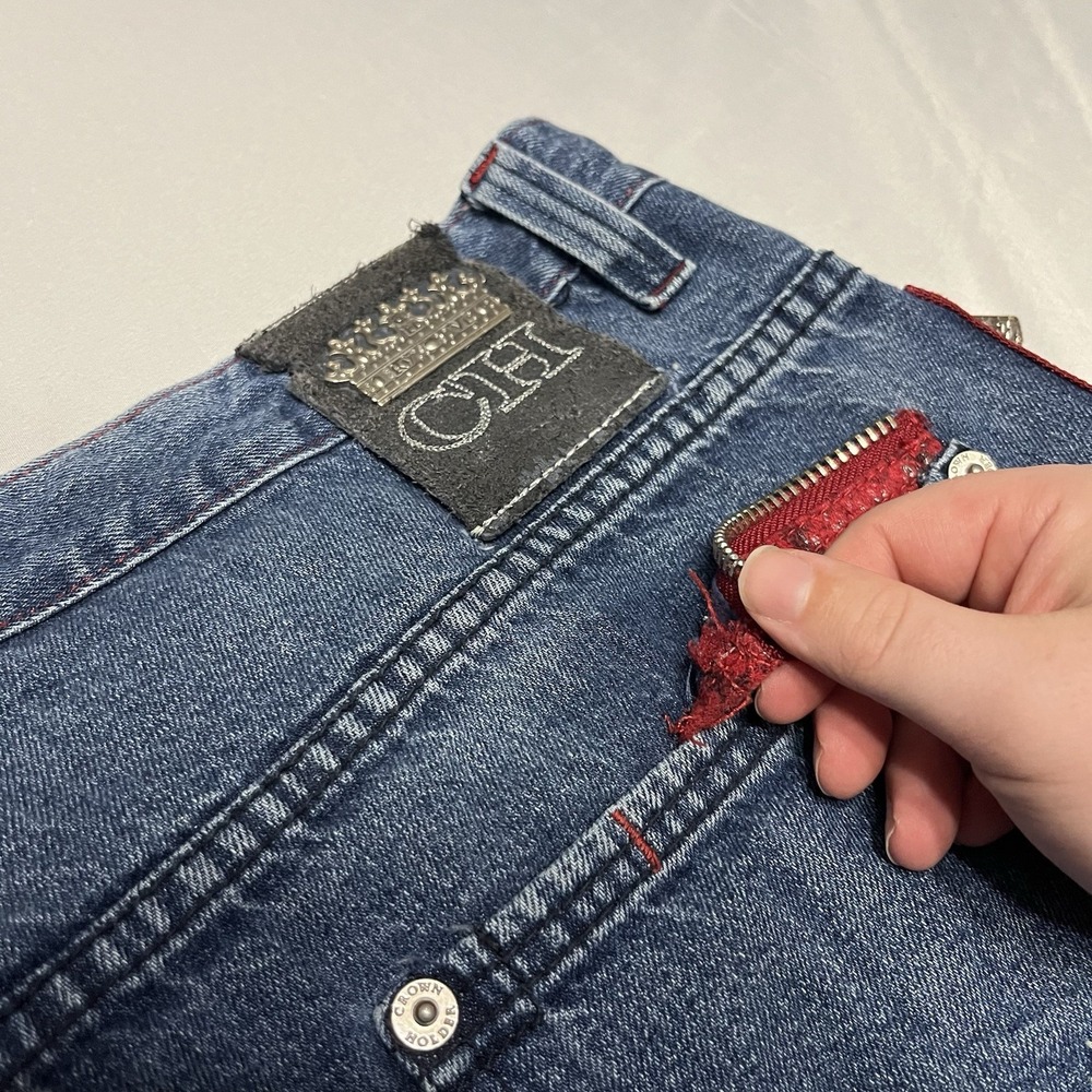 Crown Holder Jeans Mens 38x32 Blue Embroidered Denim Baggy Hip Hop Y2K - Picture 8 of 8
